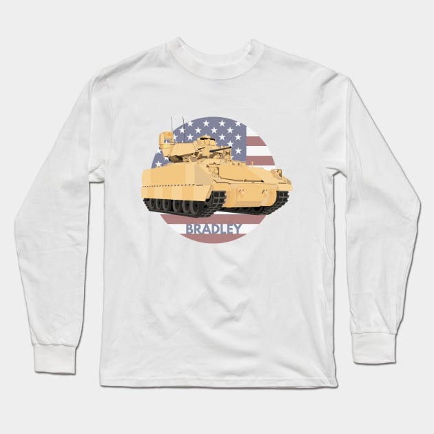 Bradley Fighting Vehicle with American Flag Long Sleeve T-Shirt by NorseTech